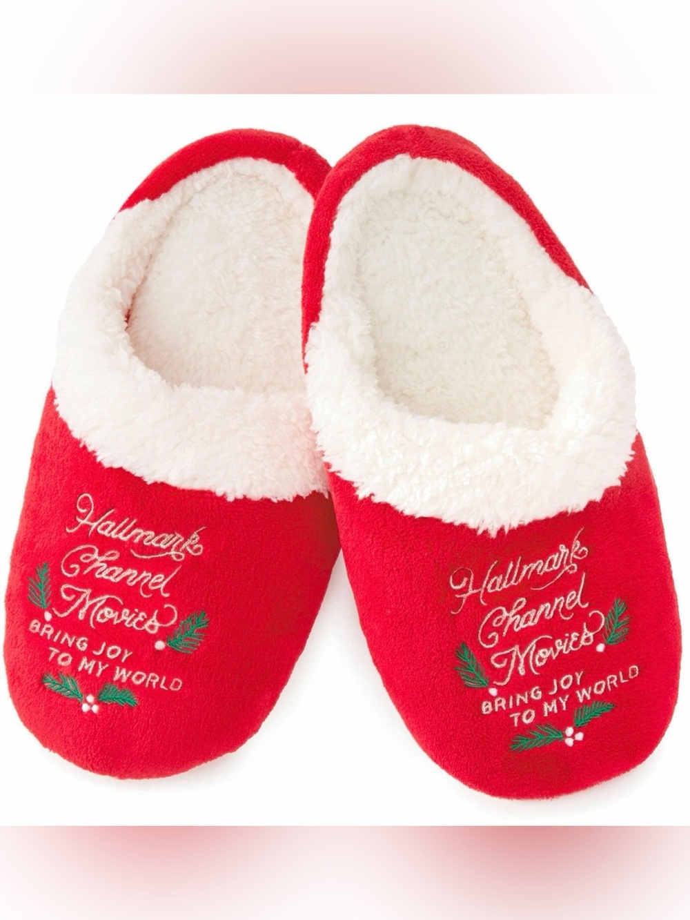 Hallmark Channel Joy to My World Fuzzy Slip-On Slippers NWT Women’s ~7.5 Coz
